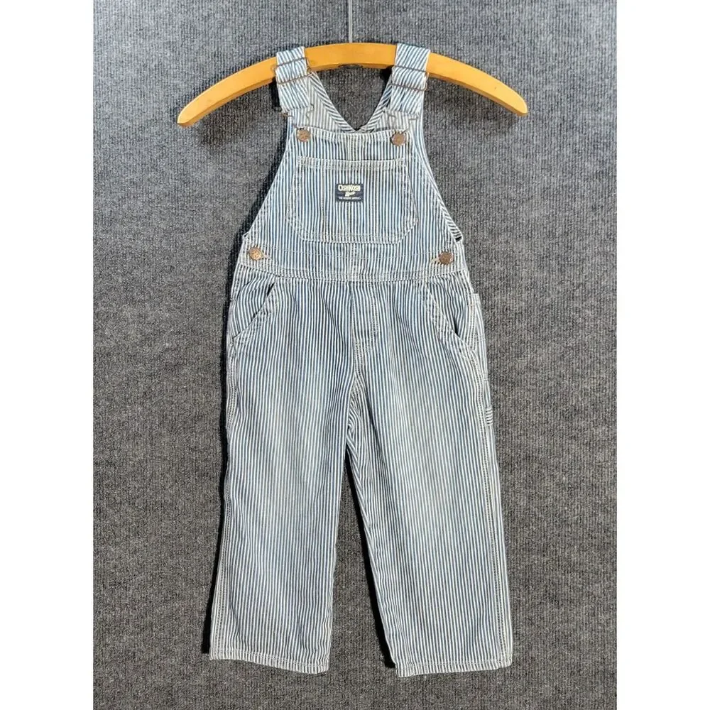 OshKosh B'gosh Vestbak Hickory Stripe Overalls 3T Blue White Railroad Stripes